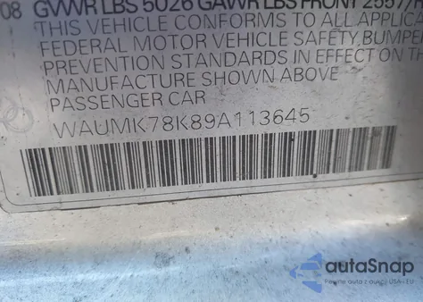 2009 Audi A4 3.2 Premium Plus from USA, damaged, VIN WAUMK78K89A113645